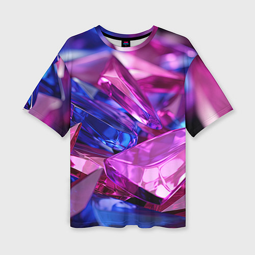 Женская футболка оверсайз Розовые и синие битые стекла / 3D-принт – фото 1