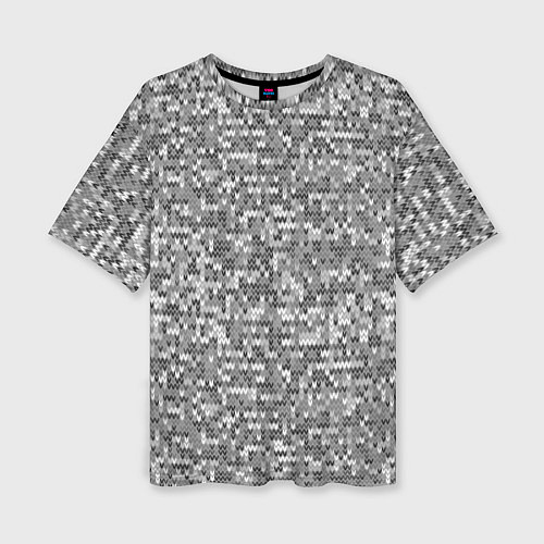 Женская футболка оверсайз Узор серого вязанного трикотажа меланж / 3D-принт – фото 1