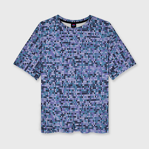 Женская футболка оверсайз Синий узор вязанного трикотажного полотна / 3D-принт – фото 1
