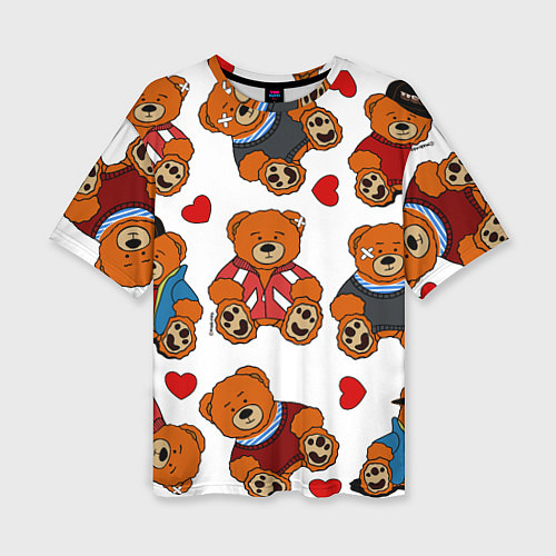 Женская футболка оверсайз Мишки с сердцами - персонажи из Слово пацана / 3D-принт – фото 1