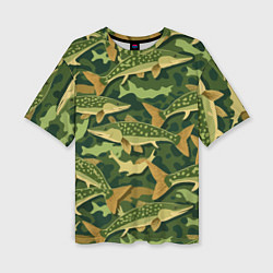 Женская футболка оверсайз Камуфляж рыболова - рыба щука