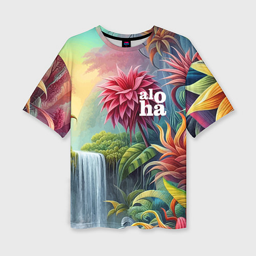 Женская футболка оверсайз Гавайские тропические цветы - алоха / 3D-принт – фото 1