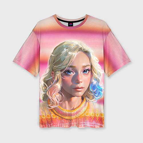 Женская футболка оверсайз Энид Синклер - арт и текстура розового свитера / 3D-принт – фото 1