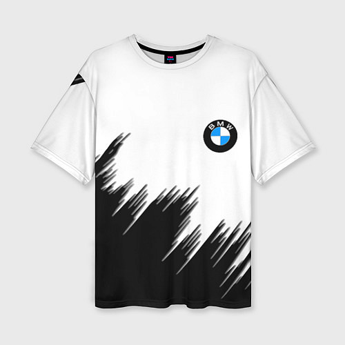 Женская футболка оверсайз BMW чёрные штрихи текстура / 3D-принт – фото 1