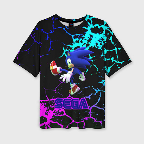Женская футболка оверсайз Sonic sega game неоновая текстура / 3D-принт – фото 1