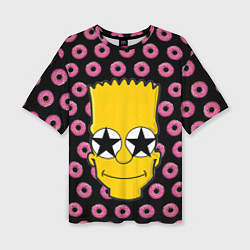 Женская футболка оверсайз Барт Симпсон на фоне пончиков