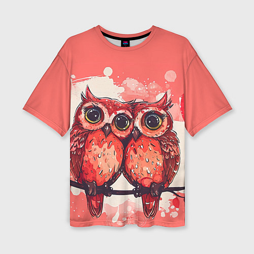 Женская футболка оверсайз Влюбленные совушки / 3D-принт – фото 1