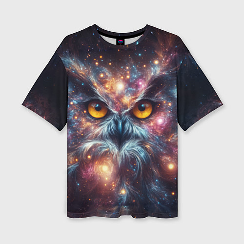 Женская футболка оверсайз Портрет абстрактной совы в космическом пространств / 3D-принт – фото 1