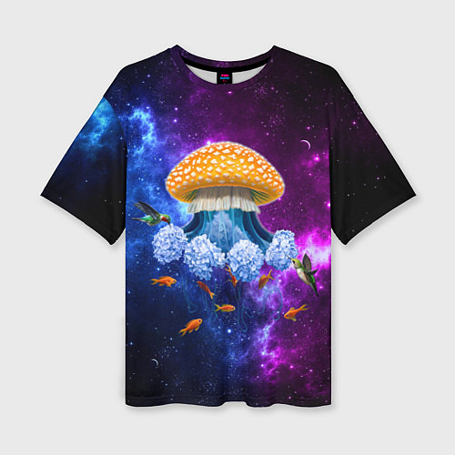 Женская футболка оверсайз Space mushroom / 3D-принт – фото 1