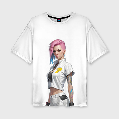 Женская футболка оверсайз Девушка в белом Cyberpunk 2077 / 3D-принт – фото 1