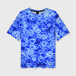 Женская футболка оверсайз Неоновые сердечки синие