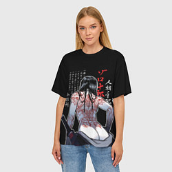 Футболка оверсайз женская Девушка самурай и иероглифы, цвет: 3D-принт — фото 2