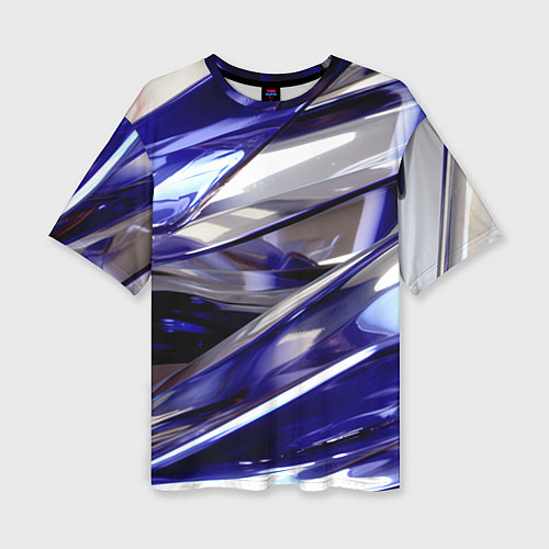 Женская футболка оверсайз Синие и белые полосы абстракции / 3D-принт – фото 1