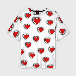 Женская футболка оверсайз Стикеры наклейки объемные сердечки