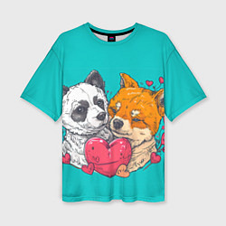 Женская футболка оверсайз Влюбленная собачка и лисичка