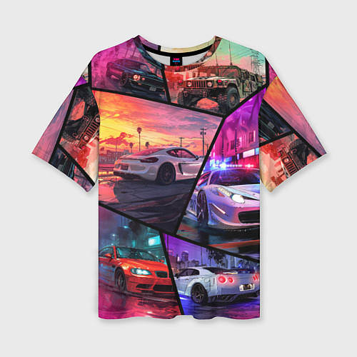 Женская футболка оверсайз GTA style cars / 3D-принт – фото 1