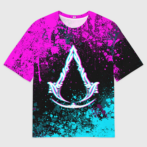 Женская футболка оверсайз Ассасин крид мираж- неоновые брызги / 3D-принт – фото 1