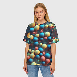 Футболка оверсайз женская Разноцветные шарики молекул, цвет: 3D-принт — фото 2