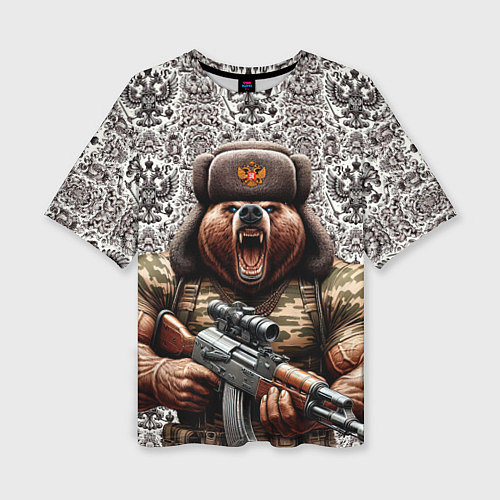 Женская футболка оверсайз Сердитый русский медведь с автоматом / 3D-принт – фото 1