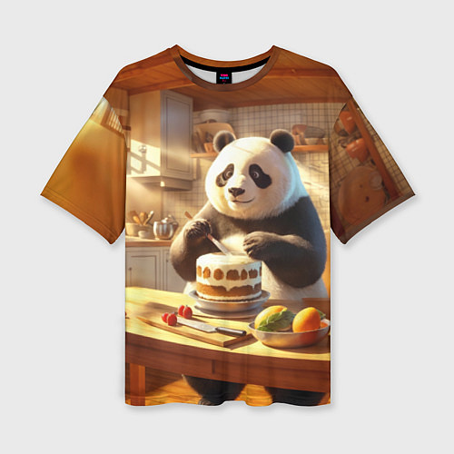 Женская футболка оверсайз Панда на кухне готовит торт / 3D-принт – фото 1