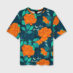 Женская футболка оверсайз Паттерн с оранжевыми цветами