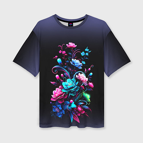 Женская футболка оверсайз Цветы - нейросеть / 3D-принт – фото 1