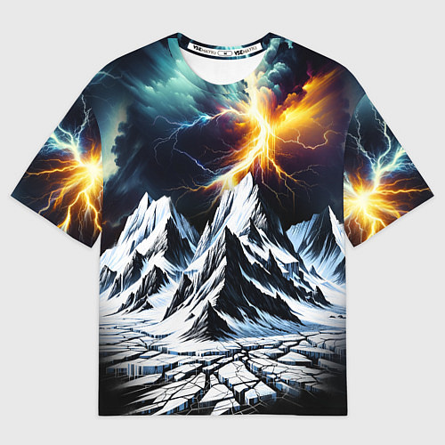 Женская футболка оверсайз Молнии и горы / 3D-принт – фото 1