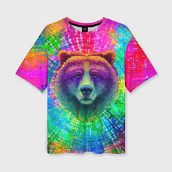 Женская футболка оверсайз Цветной медведь