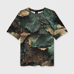 Женская футболка оверсайз Реалистичный камуфляж из листьев