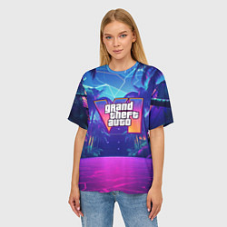 Футболка оверсайз женская Gta 6 логотип в стиле ночного vice city, цвет: 3D-принт — фото 2