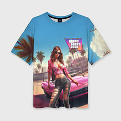 Женская футболка оверсайз GTA 6 girl logo