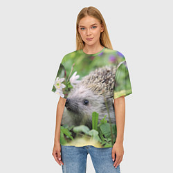Футболка оверсайз женская Лесной ёжик в траве, цвет: 3D-принт — фото 2