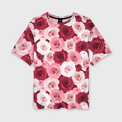Женская футболка оверсайз Красные и розовые розы