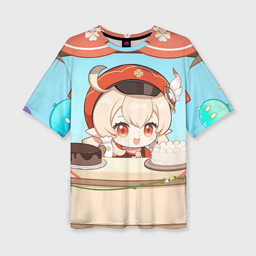 Женская футболка оверсайз Genshin Impact Кли cute chibi / 3D-принт – фото 1