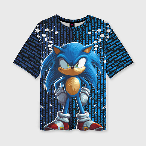 Женская футболка оверсайз Sonic - splash and logo / 3D-принт – фото 1