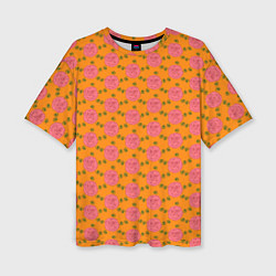 Женская футболка оверсайз Паттерн розы с листиками