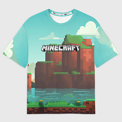 Футболка оверсайз женская Minecraft logo горы и озеро, цвет: 3D-принт