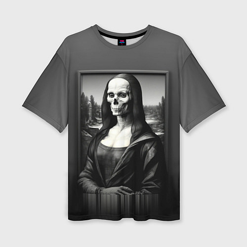 Женская футболка оверсайз Мона Лиза Black skull / 3D-принт – фото 1