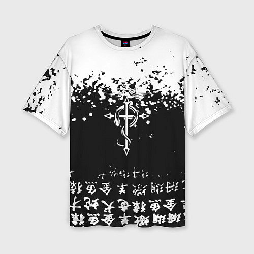 Женская футболка оверсайз Fullmetal Alchemist текстура иероглифы / 3D-принт – фото 1