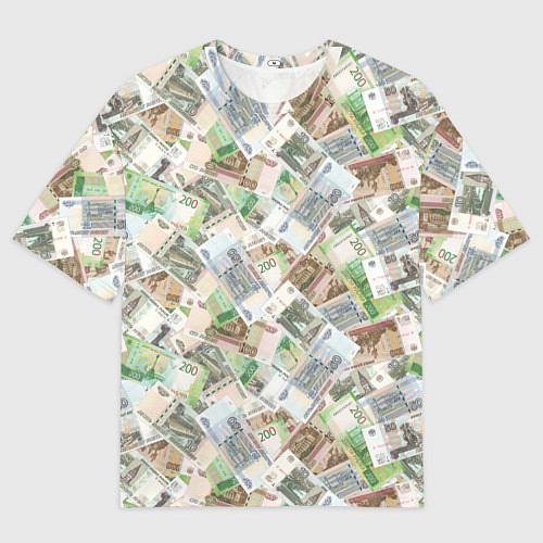 Женская футболка оверсайз Российские денежные купюры / 3D-принт – фото 1