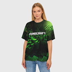 Футболка оверсайз женская Minecraft logo зеленые кубики, цвет: 3D-принт — фото 2