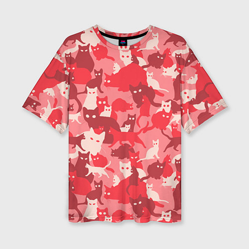 Женская футболка оверсайз Розовый кошачий комуфляж / 3D-принт – фото 1
