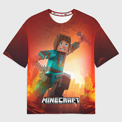 Футболка оверсайз женская Персонаж Minecraft пробирается сквозь огонь, цвет: 3D-принт