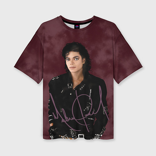 Женская футболка оверсайз Michael Jackson на бордовом фоне / 3D-принт – фото 1