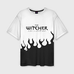 Женская футболка оверсайз Ведьмак лого чёрный огонь
