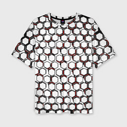 Женская футболка оверсайз Киберпанк узор из шестиугольников красный
