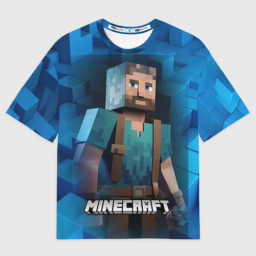 Женская футболка оверсайз Minecraft персонаж синий фон / 3D-принт – фото 1