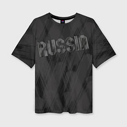 Женская футболка оверсайз Russia темно серая надпись