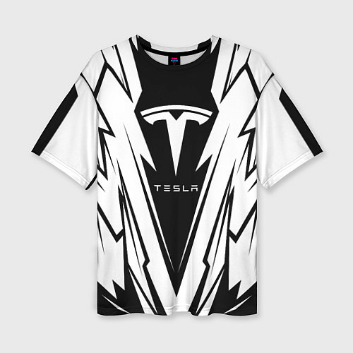 Женская футболка оверсайз Tesla - black and white / 3D-принт – фото 1