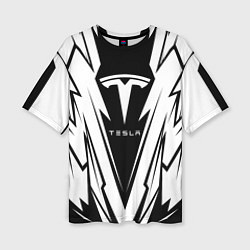 Женская футболка оверсайз Tesla - black and white